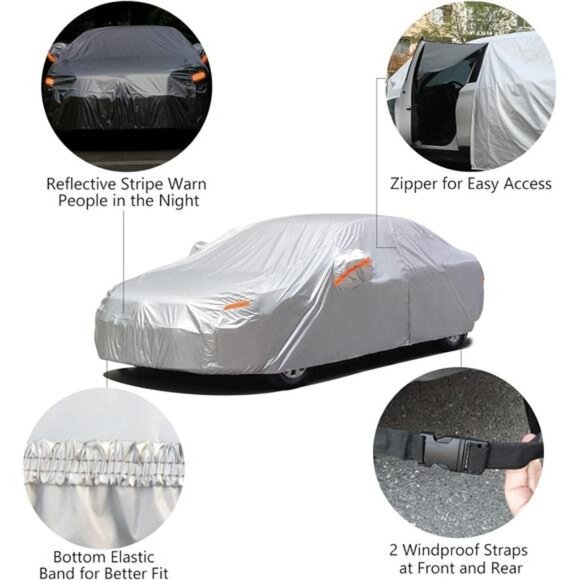 Car Cover with Zipper, 2 Layer Full Car Covers Waterproof/UV - Picture 4 of 16